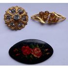 Три Красивые Броши.Металл.Одна ручная роспись