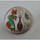 Значок "Лиса и журавль" СССР. Алюминий.