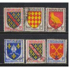Франция 1954-5 Гербы регионов Бурбонне Ангумуа Они Сентонж Ла Марш Венессен #1028-31,1073,1075