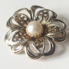 Брошь винтажная.филигрань. чернение. Флер- де- Лиз. Иск. жемчуг. 3,5 см