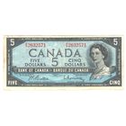 Канада 5 долларов 1961 года. Подпись Beattie & Rasminsky. Тип Р 77b. Состояние XF