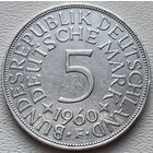 ФРГ 5 марок 1960 F, серебро
