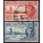 131.BrK. Великобритания. Колонии. Кения, Уганда и Танганьика. Победа во Второй Мировой Войне. Георг VI. 1946 г. Полная серия. Mi.##80-81.