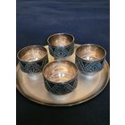 Набор рюмок с подносом мельхиор, скань, СССР 1973г.