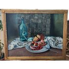 Натюрморт с салом и самагоном. Масло, холст Лалыко Б.Г