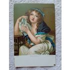 Старинная открытка. Грёз. Девушка с голубями. Издательство Штенгель