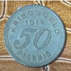 Монета 50 пфеннигов 1917 год. Бармен. Веймарская республика.