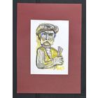 Акулов В.И "Автопортрет с кистями", 2015г. Бумага, акрил. Размер с паспарту 50х70 см.