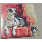 Посткроссинг. Открытка "Красное кресло", худ.Мария Павлова (15х15). Прошла почту. Художественные марки, чёткий штемпель.