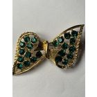 Брошь Бантик Изумрудные стразы Англия 60-е