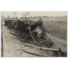 Спущенный партизанами под откос и уничтоженный немецкий железнодорожный состав. СССР.