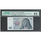 Германия ФРГ 10 марок 1960 года. Тип P-19а. Состояние UNC! В слабе PMG 64