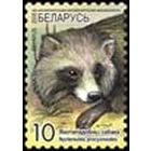 Марки (мелованная бумага) "ст. Енотовидная собака", "ст. Норка европейская ", "ст. Заяц-русак", "ст. Волк", "ст. Куница лесная"