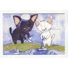 Открытка. Коты. Котики. Котята. Семья. Фауна, животные. Бумажные кораблики. 23 февраля. День ВМФ. Художник Анастасия Еременко (чистая)