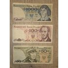 Банкноты Польши 1000, 100, 50 злотых  1982, 1988гг