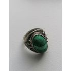 Кольцо, скань, малахит