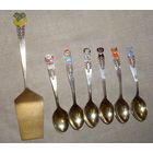 Набор ложек . Ложки чайные и лопатка . Мельхиор. Горячая эмаль . Сказка Репка. СССР