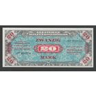 Германия 20 марок 1944 года. 8-значный номер с чертой. Тип Р-195d. Состояние UNC!