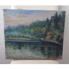 Все лоты с рубля.Пейзаж старый х\м,38 \32 см,подпись