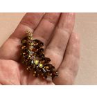 Брошь Веточка коньячные стразы Чехия 60-е