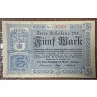 Банкнота 5 марок 1918 год. Эркеленц Веймарская республика.