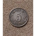 Литва 5 центов, 1936
