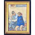 Крохалев П.С (Крохолев) "За чтением", холст, масло. Размер с рамой 31х41 см.