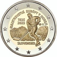 2 евро 2025 Словакия 100 лет ЧЕ по хоккею UNC из ролла