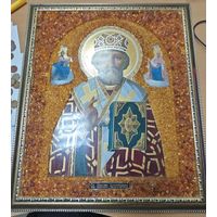 Икона / панно. Софрино. Отделка янтарем. Калининград. 45x38 см