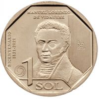 Перу 1 соль, 2022 Мануэль Лоренсо де Видаурре UNC