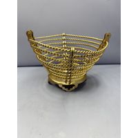 Сухарница (конфетница) с ажурным бортом, алюминий, золочение, СССР, 1970-1990 гг.