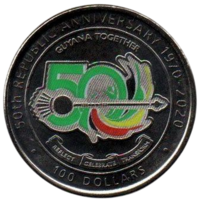 КООПЕРАТИВНАЯ РЕСПУБЛИКА ГАЙАНА 100 ДОЛЛАРОВ 2020.50 лет Кооперативной Республике Гайана