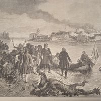 ВЗЯТИЕ НАРВЫ въ 1704г. БУРЖЕ. Энциклопедическая гравюра СПБ. 19-20века 24х16см.