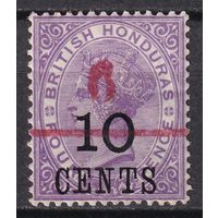 55.BrKCI. Великобритания. Колонии. Британский Гондурас. Стандарт. Виктория. Надпечатка нового номинала. 1891 г. 6C. Mi.#26a.