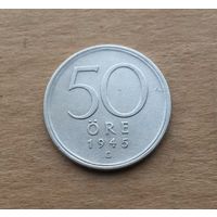Швеция, 50 эре 1945 г., серебро 0.400