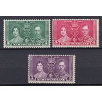 7.BrKS. Великобритания. Колонии.  Ньюфаундленд. Коронация Георга VI и Елизаветы. 1937 г. Полная серия. Mi.##218-220.