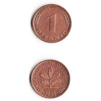 1 пфенниг Германия 1991 года(A)