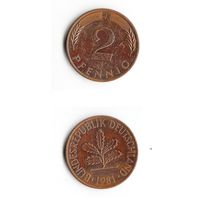 2 пфеннига Германия 1981 года(J)