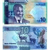 Намибия 10 долларов образца 2025 года UNC pw20 серия АА