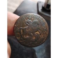 2 копейки 1758 года. Номинал сверху. Гурт: "МОСКОВСКОГО МАНЕТНОГО ДВОРА" (Биткин R2). Старт с 1 рубля!!! Без МЦ.