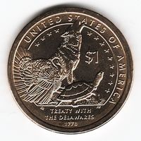 1 доллар США 2013 год Сакагавея  Делаверский договор 1778 года двор D _состояние aUNC/UNC