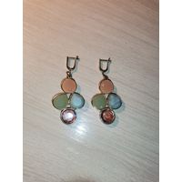 Металлические серьги с стеклянными вставками, замки рабочие.