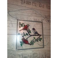 Декоративное панно с изображением птиц, имитирующее витраж, размер 18*18 см.