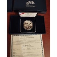 США 1 доллар 2004 года, "200 лет экспедиции Льюиса и Кларка" (в коробке с сертификатом). Серебро, "пруф"