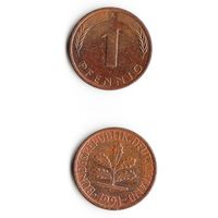 1 пфенниг Германия 1991 года(F)