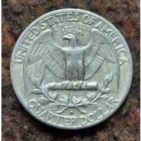 США 25 центов 1964 года, D. AU.  Квотер. Джон Дэвид Вашингтон. Серебро! Сторгуй за свою цену, предложи обмен!