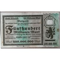 Германия 500000000 миллионов марок 1923 г Эльберфельд (Elberfeld) 1294o, В/З, тисненая печать, XF-, В/З