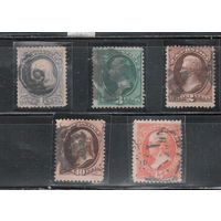 США-1873, (Скотт.156-163), гаш. , Стандарт, Президенты, 5 марок