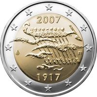 2 Евро 2007 Финляндия 90 лет Независимости UNC из ролла