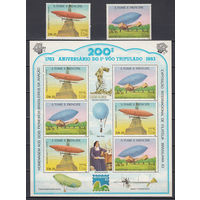 Воздухоплавание. Дирижабли. Сан-Томе и Принсипе. 1983. 4 марки и 1 блок б/з. Michel N 827-828 (44,0 е)